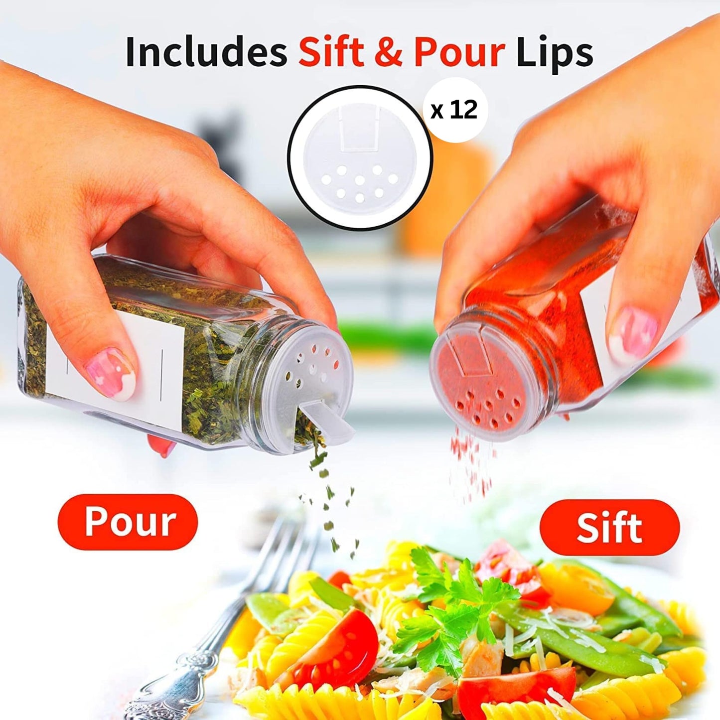 12-Piece Glass Spice Jar Set with Bamboo Lids & 287 Labels – Clear Bamboo Lid