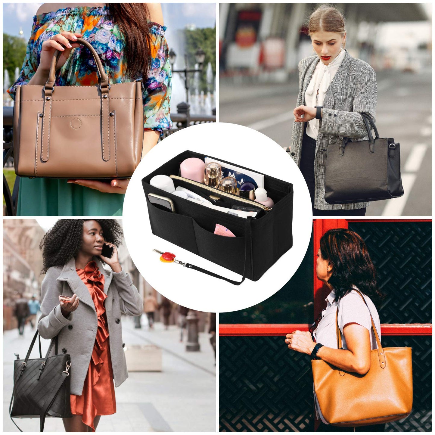 Felt Handbag Organizer – Multi-Pocket with Zipper