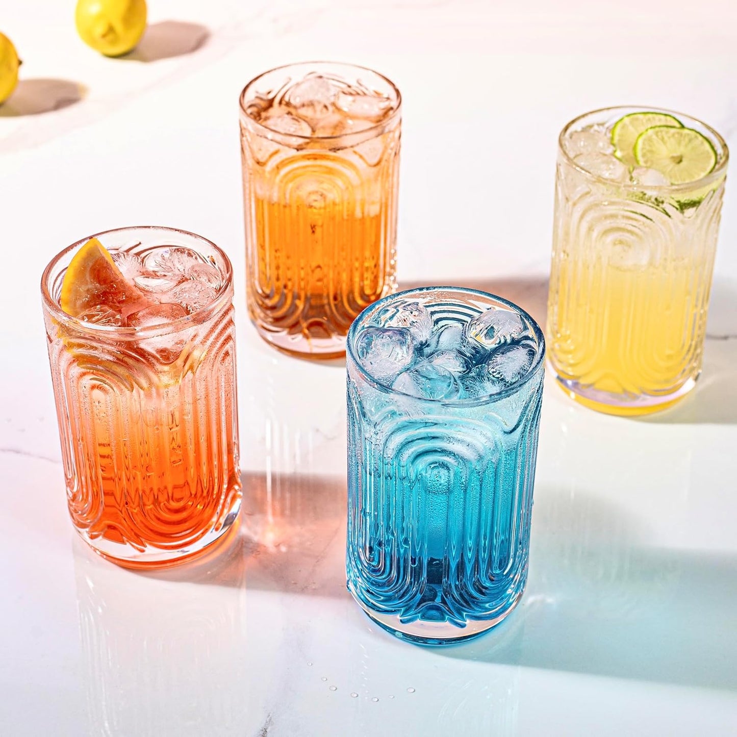 Vintage Ribbed Highball Glasses – Set of 14 oz Cocktail Tumblers