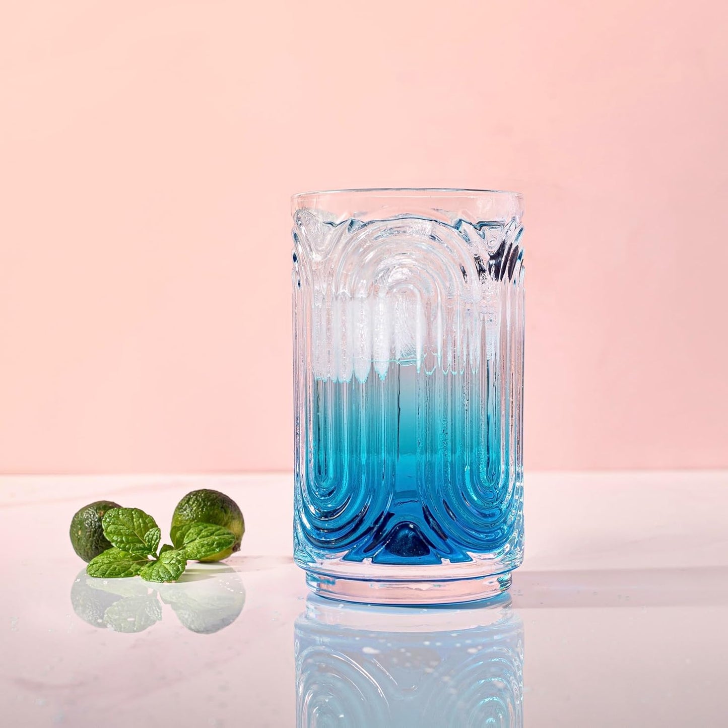 Vintage Ribbed Highball Glasses – Set of 14 oz Cocktail Tumblers