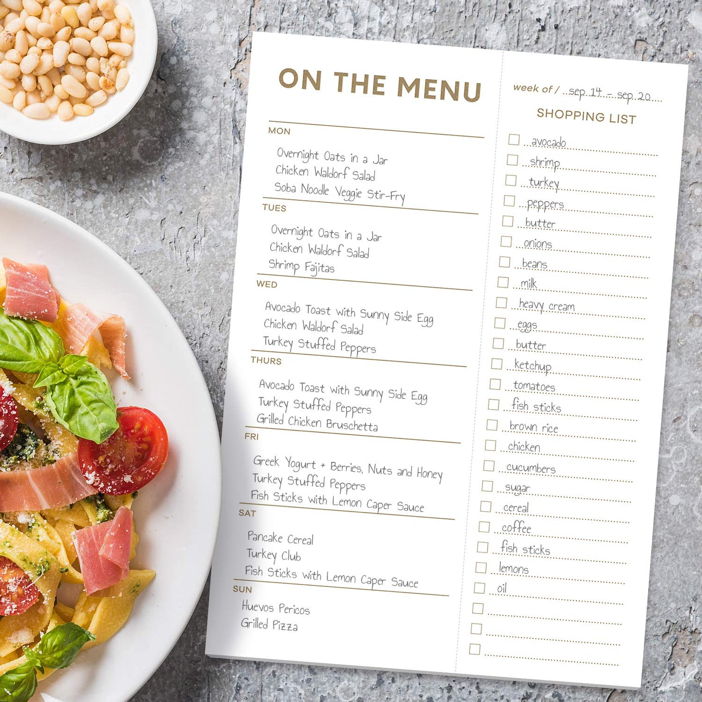 Magnetic Weekly Meal Planner Notepad – Gold Print (17x25cm)