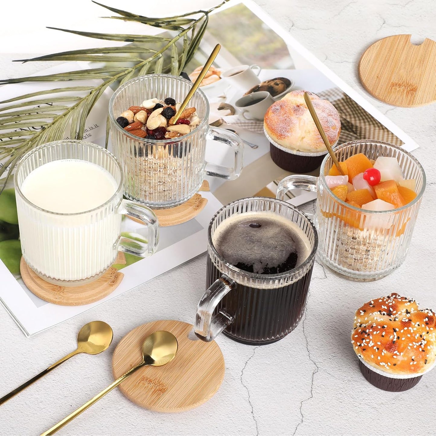 12oz Ribbed Glass Coffee Mug Set – Elegant, Durable & Gift-Ready