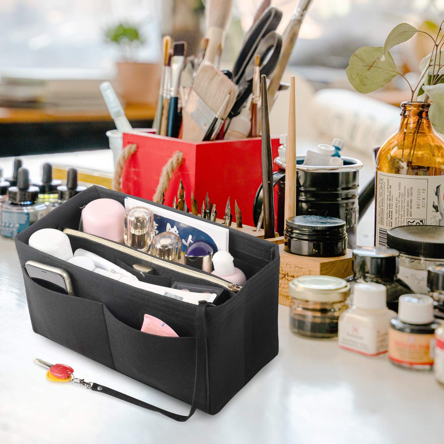 Felt Handbag Organizer – Multi-Pocket with Zipper