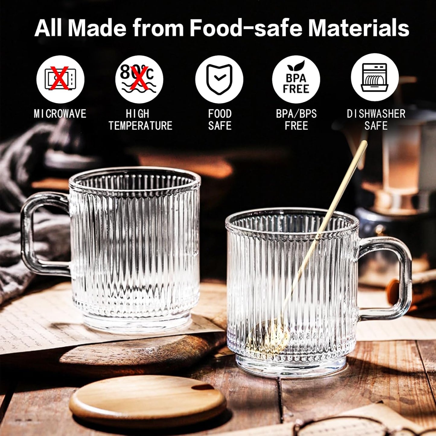 12oz Ribbed Glass Coffee Mug Set – Elegant, Durable & Gift-Ready