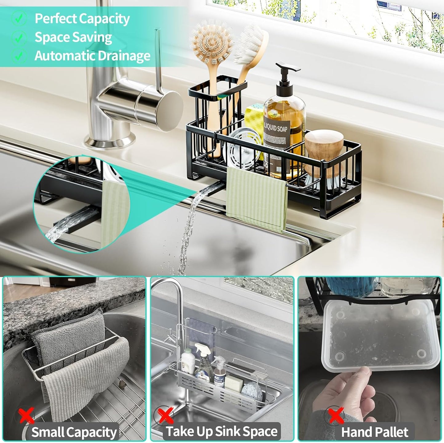 Stainless Steel Sink Caddy with Rotating Drain Pipe