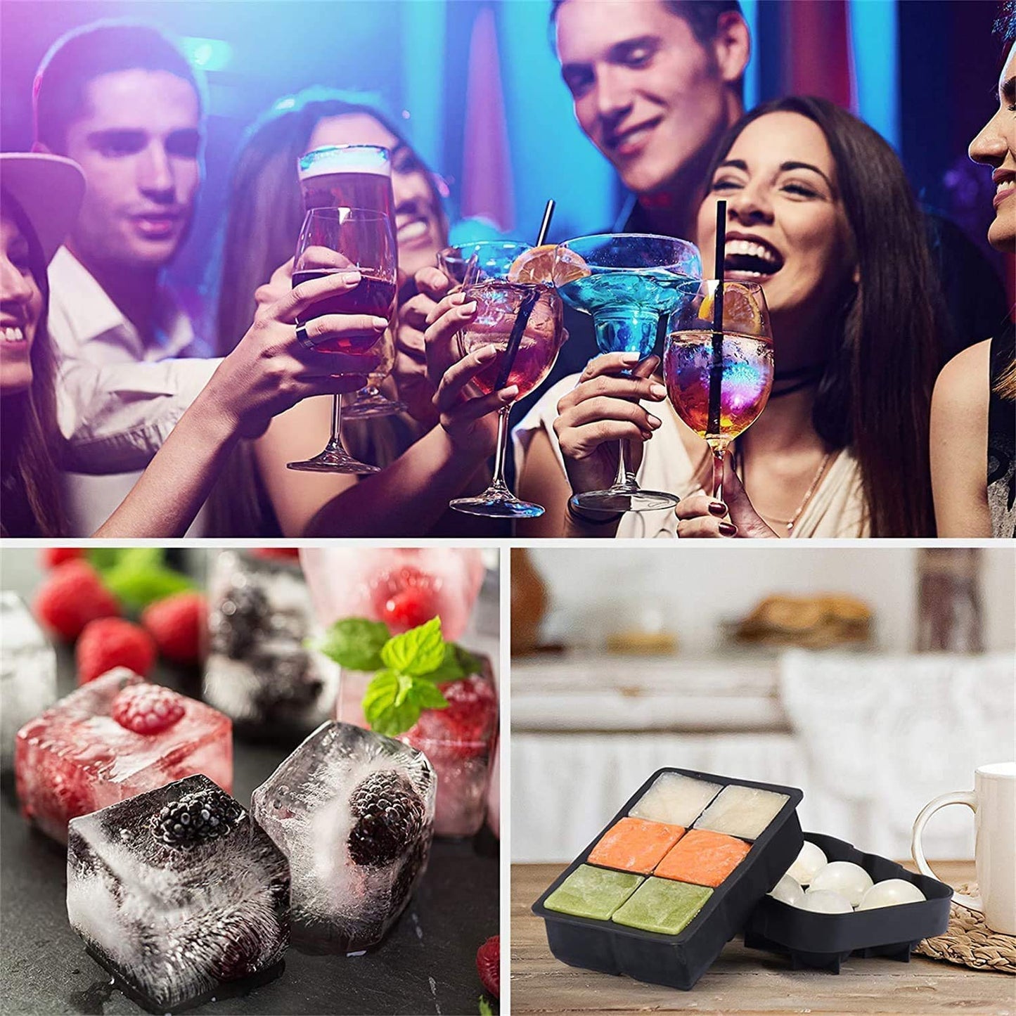 Silicone Ice Cube Tray Set – Large Square & Sphere Molds (BPA-Free)