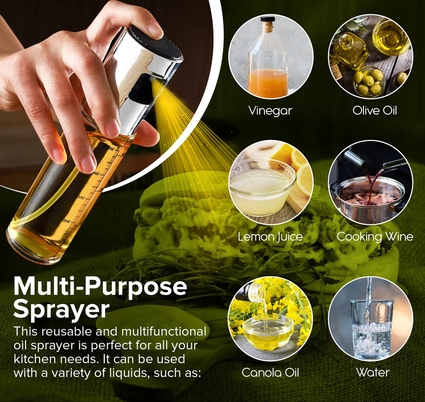Multifunctional Oil Sprayer – 200ml Glass Bottle