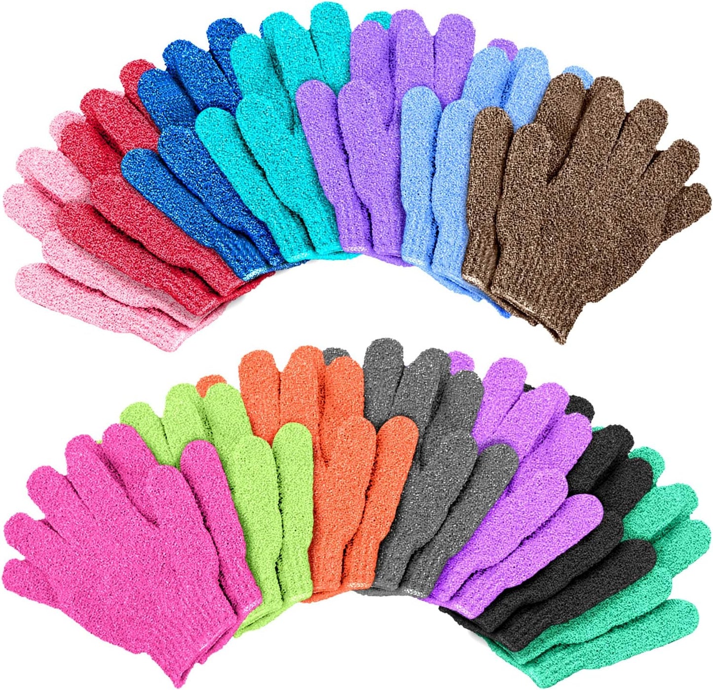 Silk Skin Exfoliating Bath Gloves - 14 Pairs, 7 Vibrant Colors