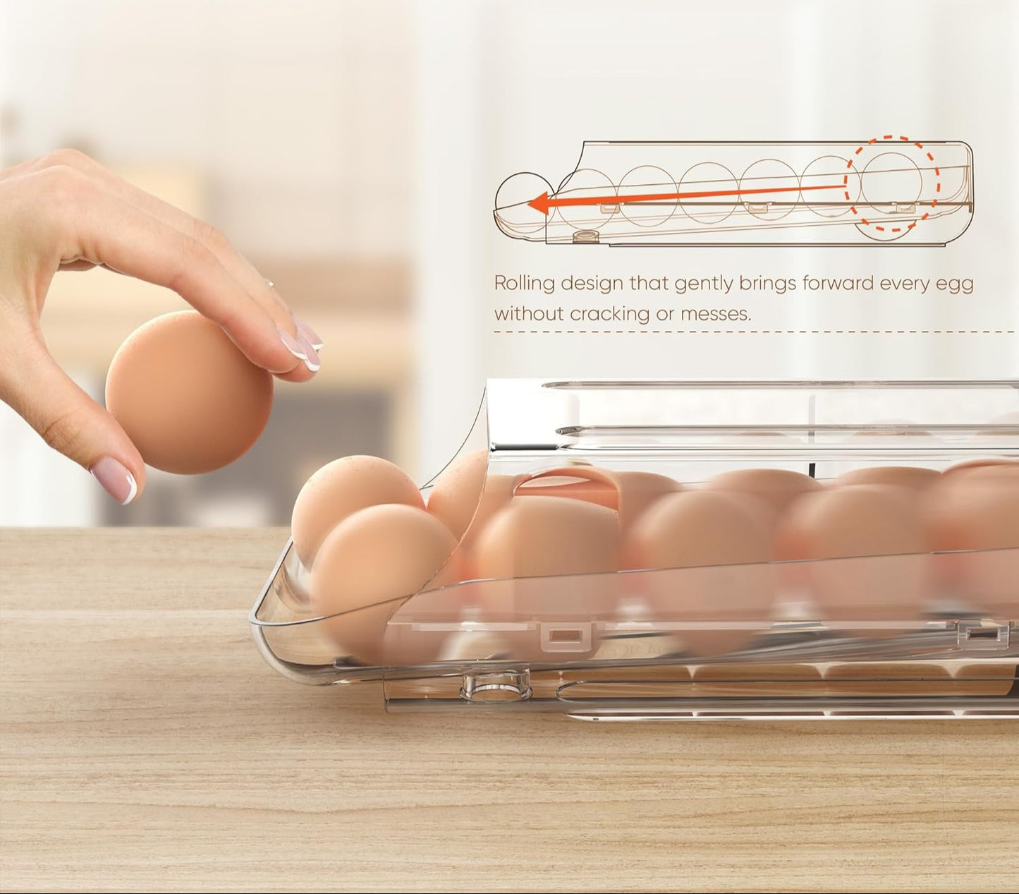 Auto-Rolling Egg Storage Drawer – Holds 12–14 Eggs