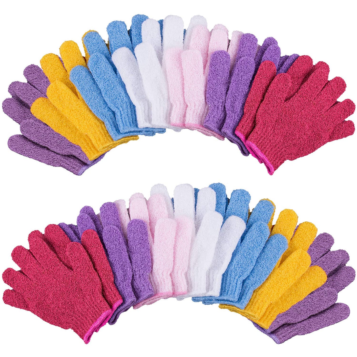 Silk Skin Exfoliating Bath Gloves - 14 Pairs, 7 Vibrant Colors