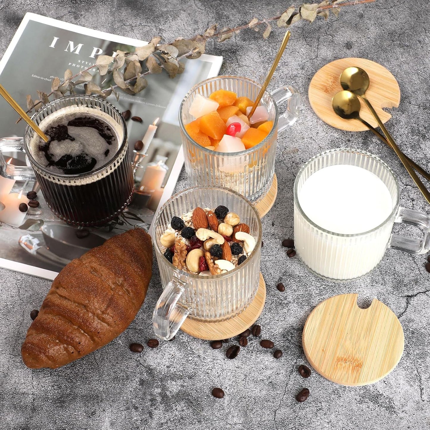 12oz Ribbed Glass Coffee Mug Set – Elegant, Durable & Gift-Ready