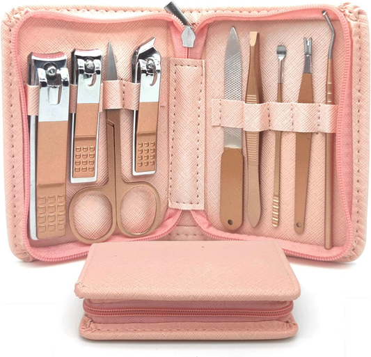 GlamTrim Essentials – 9-Piece Rose Gold Grooming Kit for Travel & Home
