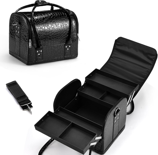 Glam Voyage Luxe 4-Tier Leather Makeup Train Case