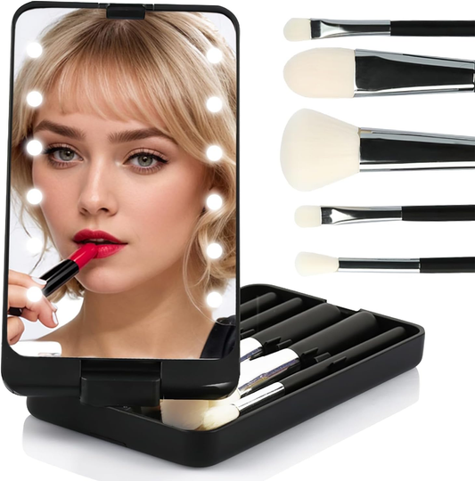 Touch Up Pro  – Folding LED Mirror with 5-in-1 Beauty Brush Kit