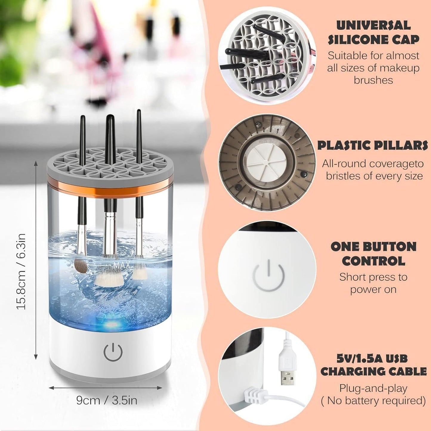 Electric Makeup Brush Cleaner & Spinner with Makeup Sponge 