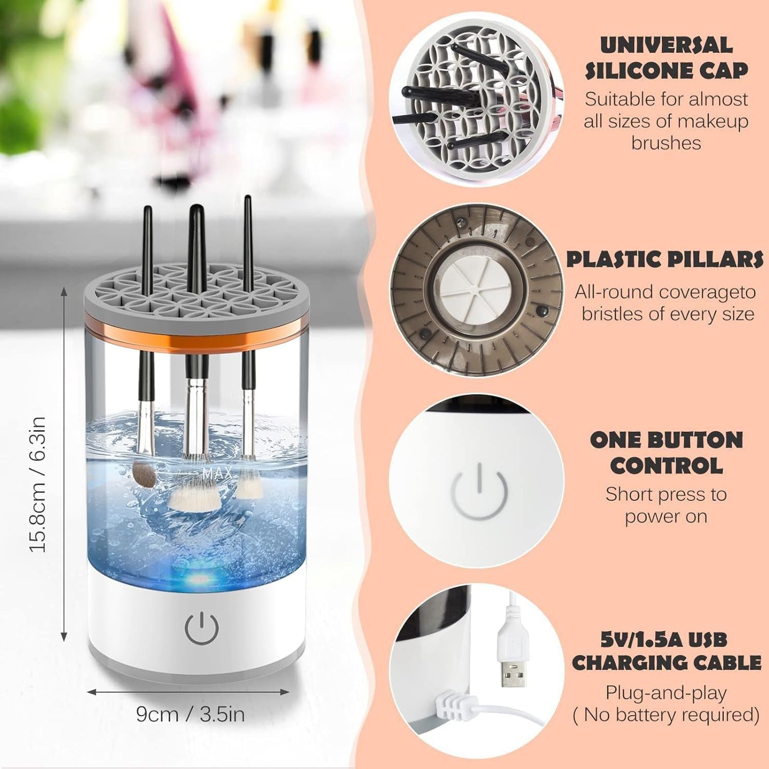 Electric Makeup Brush Cleaner & Spinner with Makeup Sponge 