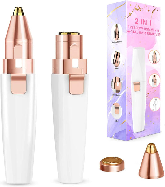 2-in-1 Rechargeable Facial Hair Remover & Eyebrow Trimmer with LED Light 