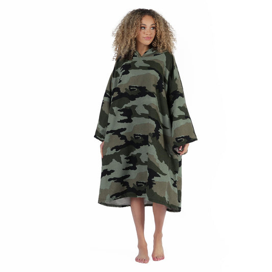 Brentfords Camo Adult Towel Poncho Oversized Quick Dry Hooded Bath Changing Robe