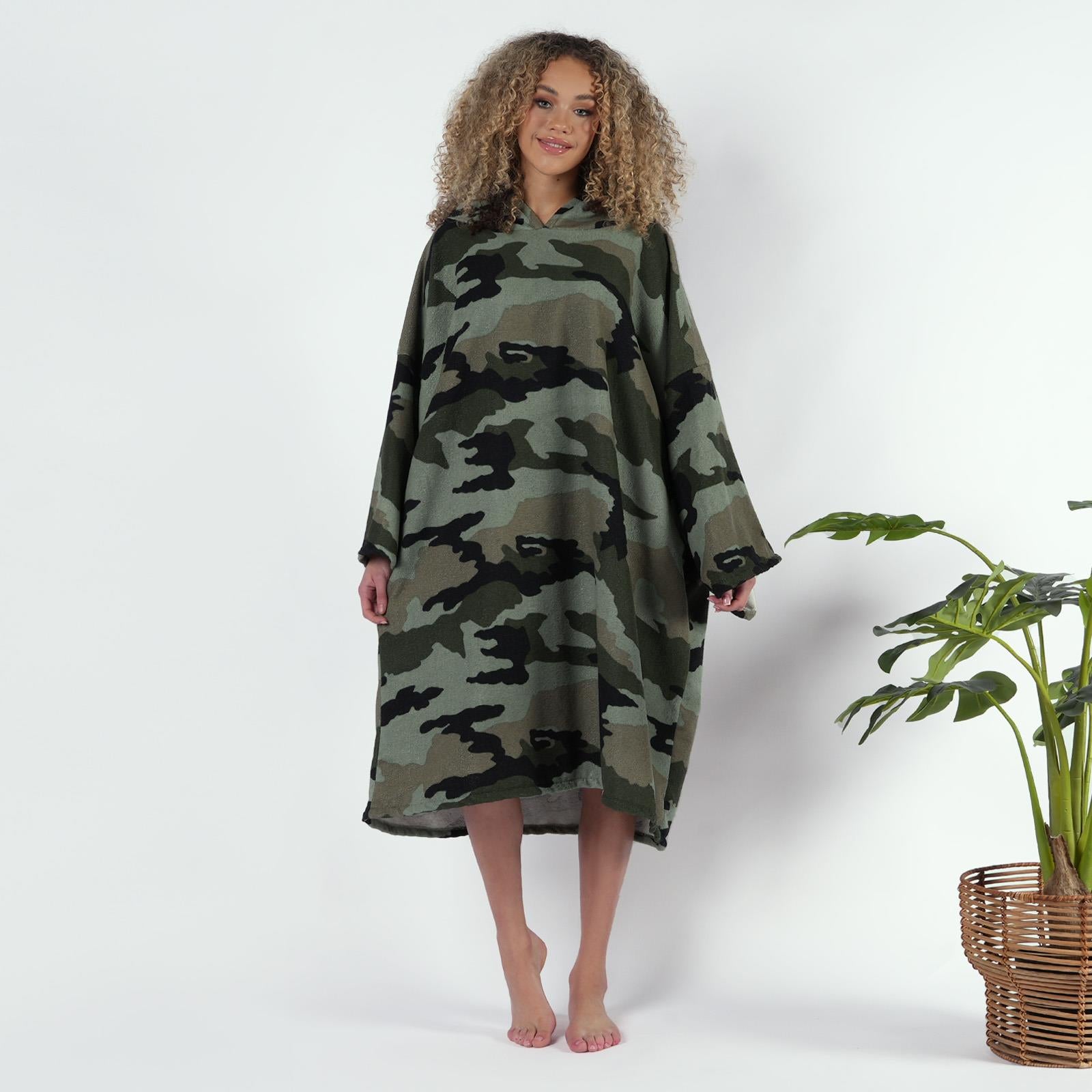Brentfords Camo Adult Towel Poncho Oversized Quick Dry Hooded Bath Changing Robe